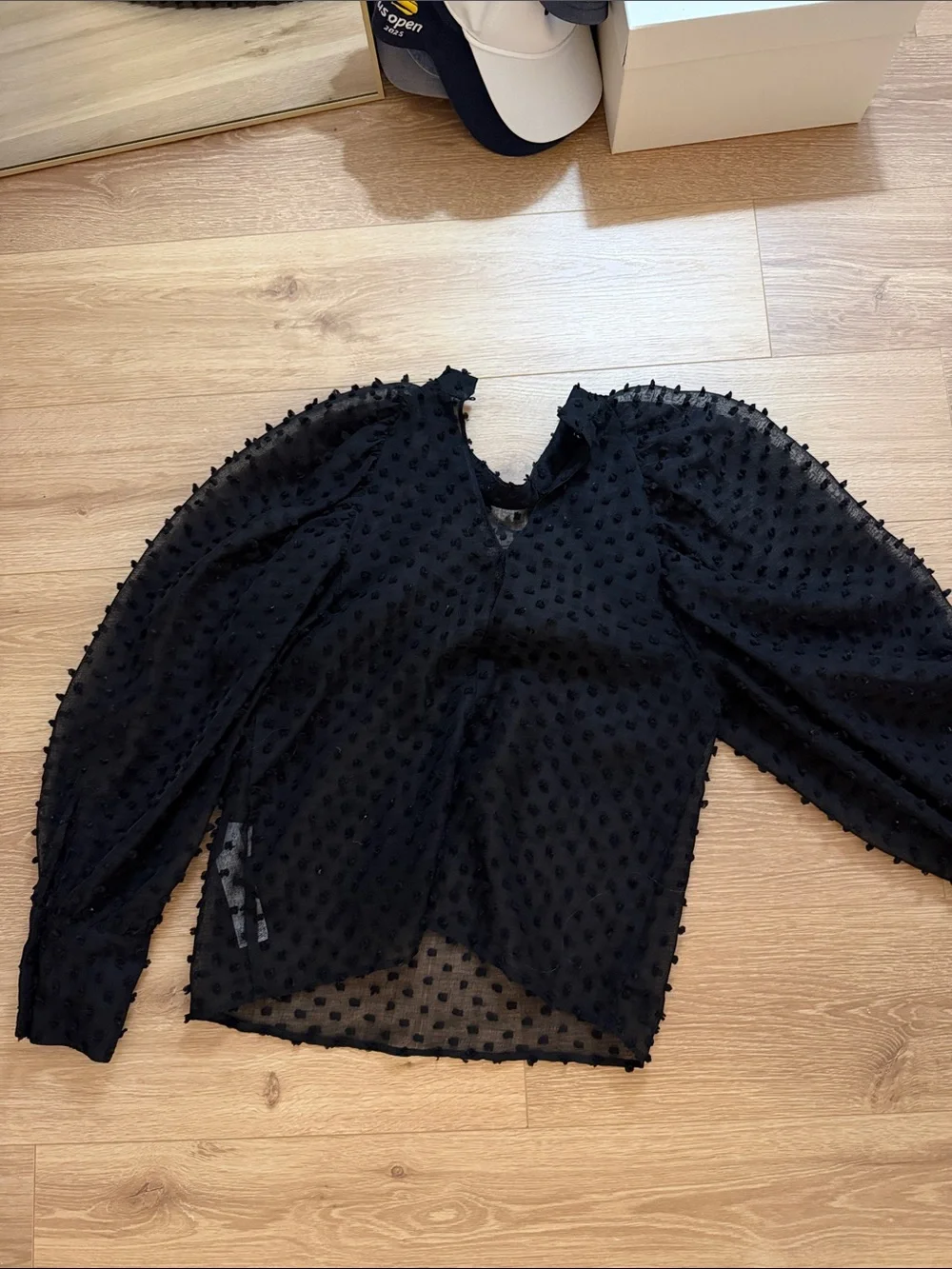 Zara Black Swiss Dot Puff Sleeve Blouse - Picture 2 of 3